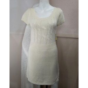 L.E.I. Sweater Dress Junior M Cream White Taylor Cable Short Preppy Church NEW